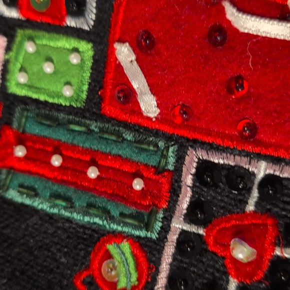 Vintage tiara christmas Holiday Embroidered Gift Box Tree womens sweater - Picture 7 of 11